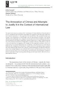 The Annexation of Crimea and Attempts to Justify It in the Context of International Law