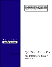 Syncsort for Z/VSE Programmer's Guide Release
