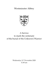 A Service to Mark the Centenary of the Burial of the Unknown Warrior