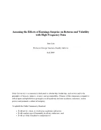 Assessing the Effects of Earnings Surprise on Returns and Volatility with High Frequency Data