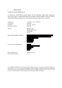1 TITLE PAGE CLINICAL STUDY PROTOCOL a Randomized, Double