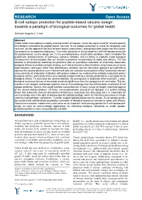 B-Cell Epitope Prediction for Peptide-Based Vaccine Design: Towards a Paradigm of Biological Outcomes for Global Health
