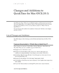Changes and Additions to Quicktime for Mac OS X (10.1)