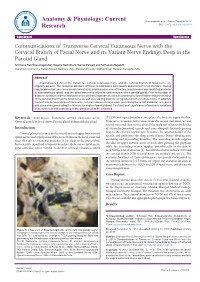 Communications of Transverse Cervical Cutaneous Nerve with the Cervical Branch of Facial Nerve and Its Variant Nerve Endings