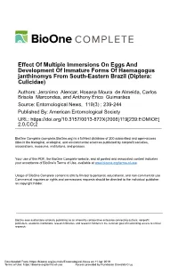 Effect of Multiple Immersions on Eggs and Development of Immature Forms of Haemagogus Janthinomys from South-Eastern Brazil (Diptera: Culicidae)