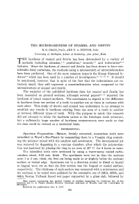 The Microhardness of Enamel and Dentin R