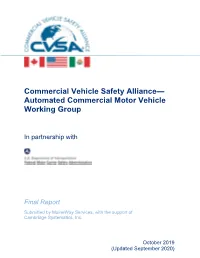 Automated Commercial Motor Vehicle Working Group Report