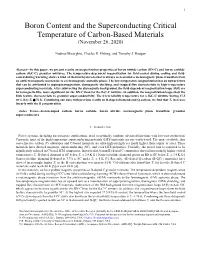 Boron Content and the Superconducting Critical Temperature of Carbon-Based Materials (November 26, 2020)