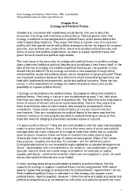 Chapter Five Ecology and Political Theory Chapter 6 Is Concerned with Explanatory Social Theory; This One Is About the Encounter