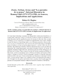 Oratio, Verbum, Sermo and “Les Paraules De Sa Pensa”: Internal Discourse in Ramon Llull (1271/1272-1290), Its Sources, Implications and Applications