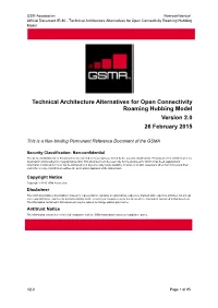 Technical Architecture Alternatives for Open Connectivity Roaming Hubbing Model