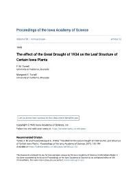 The Effect of the Great Drought of 1934 on the Leaf Structure of Certain Iowa Plants