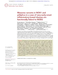 Missense Variants in NOX1 and P22phox in a Case of Very-Early-Onset Inflammatory Bowel Disease Are Functionally Linked to NOD2