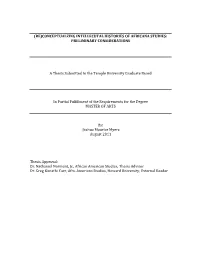Conceptualzing Intellecutal Histories of Africana Studies: Preliminary Considerations