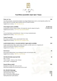 Food Menu (Available 12Pm-3Pm 7 Days)