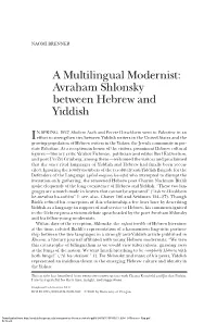 A Multilingual Modernist: Avraham Shlonsky Between Hebrew and Yiddish