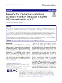 Exploring the Mechanisms Underlying Excitation/Inhibition Imbalance in Human Ipsc-Derived Models of ASD Lorenza Culotta1,3 and Peter Penzes1,2,3*