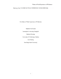 The Nature of Peak Experience in Wilderness