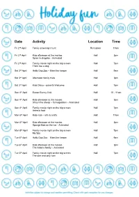 Date Activity Location Time