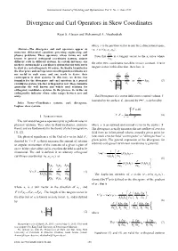 Divergence and Curl Operators in Skew Coordinates