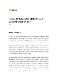 Hunan TV International Biu Project Content Creation Brief 2020
