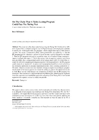 On the Claim That a Table-Lookup Program Could Pass the Turing Test to Appear, Minds and Machines