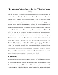 The Unity Video Game Engine Abstract