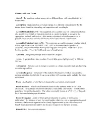 Glossary of Laser Terms Absorb to Transform Radiant Energy Into a Different Form, with a Resultant Rise in Temperature. Absorpt