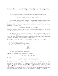 Review Sheet 1: Associated Primes and Primary Decomposition
