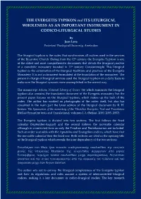 THE EVERGETIS TYPIKON and ITS LITURGICAL WHOLENESS AS an IMPORTANT INSTRUMENT in CODICO-LITURGICAL STUDIES