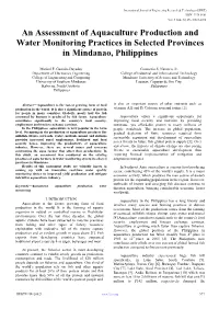 An Assessment of Aquaculture Production and Water Monitoring Practices in Selected Provinces in Mindanao, Philippines