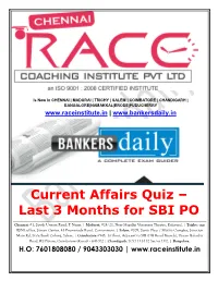 Current Affairs Quiz – Last 3 Months for SBI PO Mains