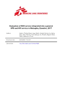 MSF INTERNAL REPORT Evaluation of NCD Service Integrated Into A