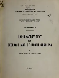 EXPLANATORY TEXT for GEOLOGIC MAP of NORTH CAROLINA By