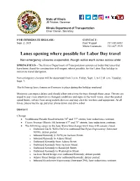 Lanes Opening Where Possible for Labor Day Travel