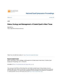 Status, Ecology and Management of Scaled Quail in West Texas