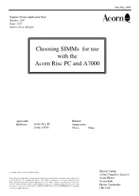 Choosing Simms for Use with the Acorn Risc PC and A7000