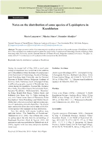 Notes on the Distribution of Some Species of Lepidoptera in Kazakhstan