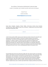 ONLINE COMMUNITIES, ECHO CHAMBERS and the ANTI-VACCINE MOVEMENT | David R Poiner/ Curtin University