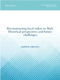 Reconstructing Local Orders in Mali: Historical Perspectives and Future Challenges