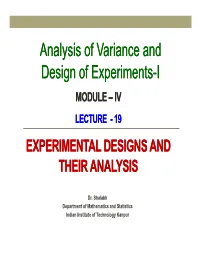 Analysis of Variance and Analysis of Variance and Design of Experiments of Experiments-I