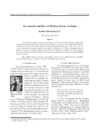 Sir Asutosh and Rise of Modern Science in India