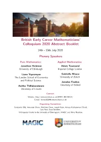 British Early Career Mathematicians' Colloquium 2020 Abstract Booklet