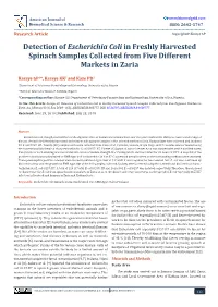 Detection of Escherichia Coli in Freshly Harvested Spinach Samples Collected from Five Different Markets in Zaria