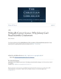 Politically Correct Science: Why Johnny Can’T Read Scientific Rc Eationism Bart J