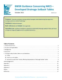 BWSR Guidance Concerning NRCS – Developed Drainage Setback Tables