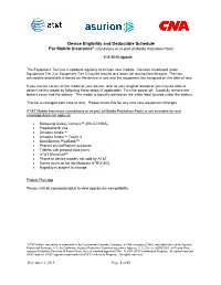 Device Eligibility and Deductible Schedule for Mobile Insurance* (Standalone Or As Part of Mobile Protection Pack)