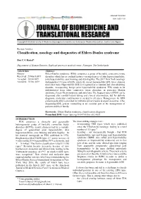 Classification, Nosology and Diagnostics of Ehlers-Danlos Syndrome