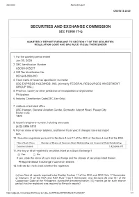 Securities and Exchange Commission Sec Form 17-Q