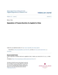 Separation of Powers Doctrine As Applied to Cities